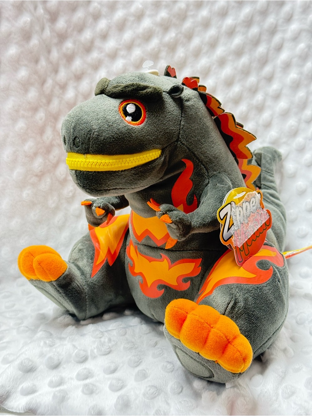 QMx Godzilla Burning Zippermouth Plush - Gray & Orange Reptile Stuffed Animal